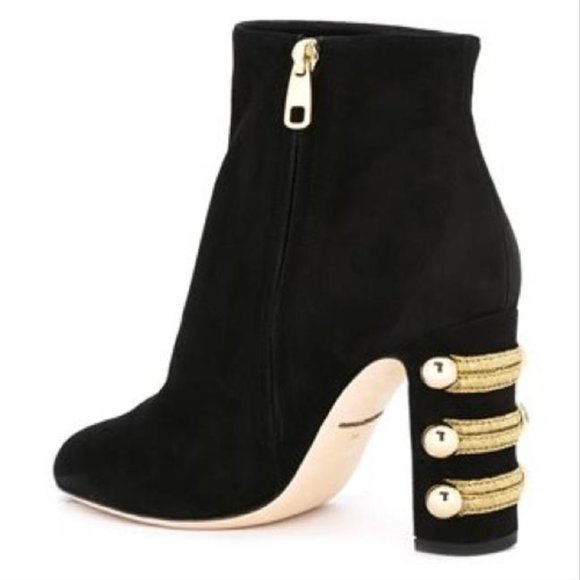 Dolce&Gabbana Black Suede Embellished Heel Booties - Picture 3 of 3